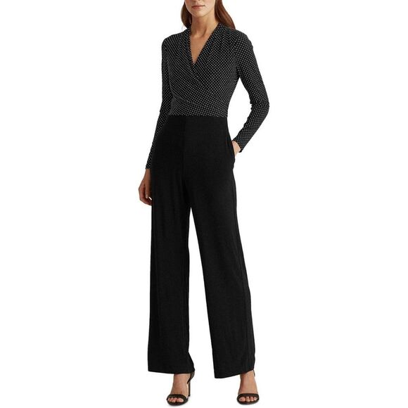 Lauren Ralph Lauren Polka-Dot Surplice Jumpsuit Sz 16 - Picture 1 of 14